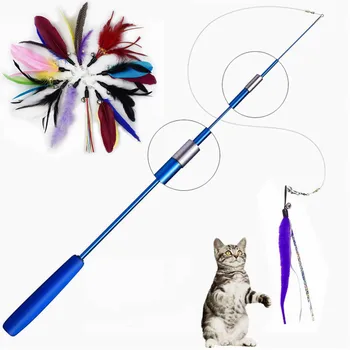 Interaktyvi Katė Plunksnų Žaislas Plunksnų Kibinimas Stick Lazdele Pet Ištraukiama Plunksnų Bell Papildymo, Pakeitimo Catcher Produkto Kačiukas