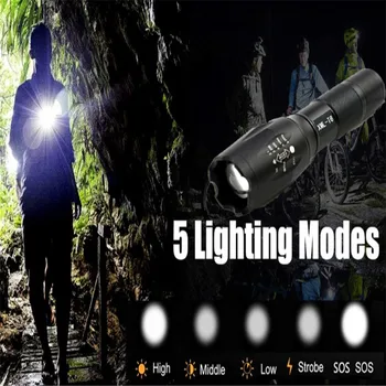 Itin Šviesus Įkrovimo 18650 LED Žibintuvėlis Su T6 lempos, Kolonėlė Dėmesio 5Modes Zoomable šviesos Fakelas, Žibintų Nemokama Laivas