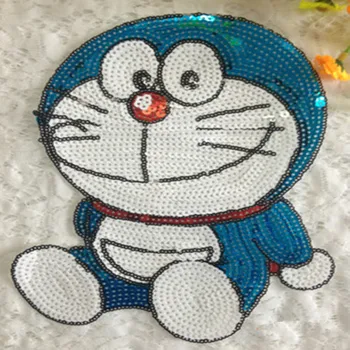 Išsiuvinėti appliqued geležies lopai drabužius animacinių filmų Doraemon blizgančiais elgtis su juo drabužių PASIDARYK pats Motyvas Aplikacijos geležies-dėl
