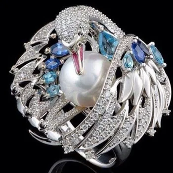 Išskirtinį Blizga prabanga vintage white swan perlas vestuvių žiedą Sužadėtuvių Žiedai Moterims Mergina Šalies Moterų Papuošalai