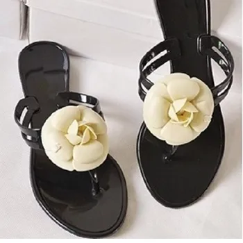 J. BENDRO Prekės ženklo Dizainas camellia žiedų Moterų želė batai Šlepetės Vasaros Fifo Paplūdimio batai, Sandalai Butai Ponios Skaidrės