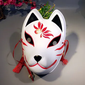 Japonijos Fox Kaukės Visą Veidą Rankomis dažyti Stiliaus PVC Fox Katės Kaukė Cosplay Maskuotis Festivalis Kamuolys Kabuki Kitsune Cosplay Kostiumas