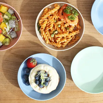 Japoniško stiliaus vientisa spalva Kviečių šiaudų namų užkandis Suši plokštė, apvalus valgomojo stalas, šiukšlių plokštė, Virtuvės reikmenys