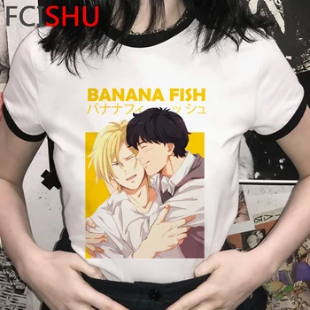 Japonų Anime Bananų Žuvų Harajuku Marškinėliai Vyrams Juokingas Animacinių filmų Estetinės T-shirt Hip-Hop Grafinis Marškinėlius Streetwear Viršuje Tees Vyras