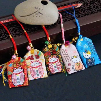 Japonų Stiliaus Lucky Katė Amuletas KeyChains Palaiminti Su Patikimumą Raktų Pakabukai Mielas Omamori Pakabukas Žavesio Keyrings Pora Dovana
