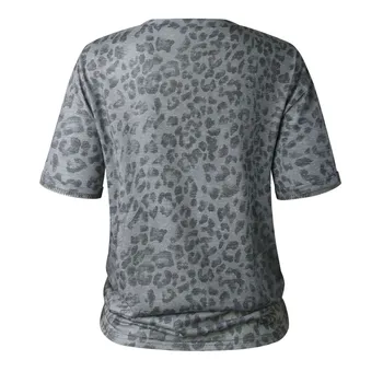 JAYCOSIN T-shirt Moterims, Madingų Stilių Leopard Apvalios Kaklo trumpas rankovėmis Slim T-shirt Kasdien Asmenybės Mergina Viršūnės Vasarą Laukinių Pilka