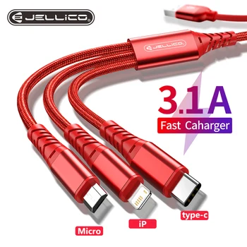 Jellico 3 1. C Tipo 8Pin Micro USB Kabelis iPhone, 11 Xr 8 X 7 6S Plius 