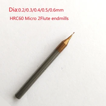 Jerray 0.2/0.3/0.4/0.5/0.6/0.7/0.8/0.9 mm 2 fleita HRC55/HRC60 Micro Karbido Butas Pabaiga Malūnas CNC Frezavimo Kelvedžio Bitai