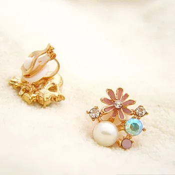 JIOFREE Gėlių stiliaus moteriški auskarai įrašus, padengtą aukso klipą auskarai crystal ausies segtukas be pervėrė aukštos kokybės