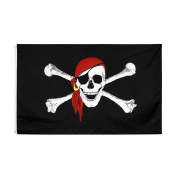 Johnin 90X150cm jolly roger kaukolės kaulų su raudona scart piratų Vėliava
