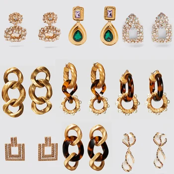 JUJIA za Vintage Auskarai Moterims, Aukso Spalvos, Geometriniai Pareiškimą, Auskarai Didelis Metalo Earing Kabinti Mados Šaliai, Papuošalai