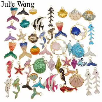Julie Wang 10VNT Emalio Jūrų Organizmo Pakabukai Lydinio Atsitiktinai Sumaišyti Undinė Korpuso Žuvų Karoliai, Apyrankės Juvelyrikos Priėmimo Priedų