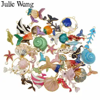 Julie Wang 10VNT Emalio Jūrų Organizmo Pakabukai Lydinio Atsitiktinai Sumaišyti Undinė Korpuso Žuvų Karoliai, Apyrankės Juvelyrikos Priėmimo Priedų
