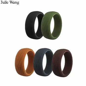 Julie Wang 5VNT 8.7 mm Medienos Grūdų Silikono Vyrų Žiedas, Sumaišyti 5 Spalvų Mados Šalies Sporto Vestuves Dovanų Kokteilis Žiedai