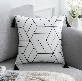 Juoda Balta Aksomo pagalvėlės užvalkalas pagalvė pseudo su Kutai Geometrinis Dekoratyvinės Pagalvės ( negali būti pagalvė core ) 45x45CM