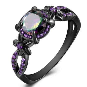 Juoda Ginklą, Padengtą Natūralių Kristalų Birthstone Moterų Žiedai Geometrinis Opal Druzy Žiedai Partijų Vestuvių Dovaną 11 Spalvų