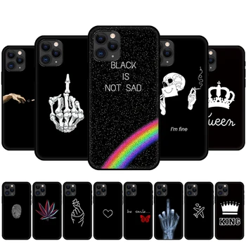 Juoda tpu case for iphone 5 5s se 6 6s 7 8 plus x 10 silicon cover for iphone XR XS 11 pro MAX atveju juoda balta paprastas dizainas