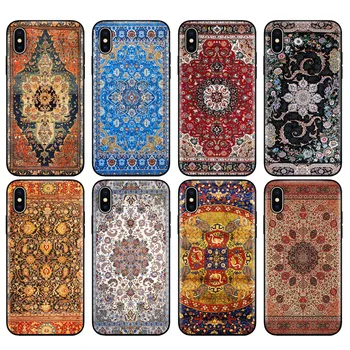 Juoda tpu case for iphone 5 5s se 6 6s 7 8 plus x 10 case cover for iphone XR XS 11 pro MAX atveju persų kilimų Gėlių raštas
