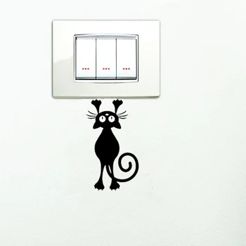 Juodas Mielas Kačiukas Jungiklis Lipdukas namų dekoro Vinilo Kambarį fono lipdukai individualumą Animaciją kačių Sienų Lipdukai