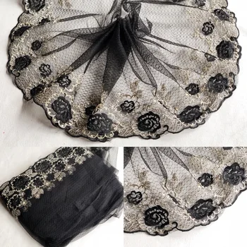 Juodos spalvos Tiulio, Nėrinių aplikacijos išsiuvinėta gėlių nėriniais, apdailos juostelės žaislas lėlės drabužių Siuvimo Moterų Dubajus suknelė apdailos P049
