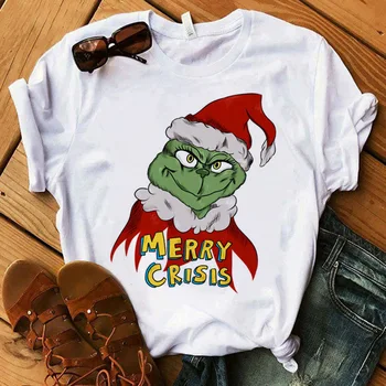 Juokinga Grinch marškinėliai moterims mielas laiškas Grinch marškinėlius moterų harajuku spausdinti baltos viršūnės kalėdų 