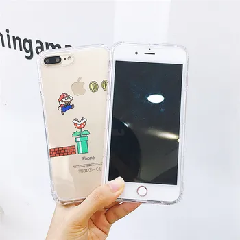 Juokingas animacinių filmų Klasikinis žaidimas Super Marios Telefono dėklas Skirtas iPhone 11 11Pro MAX X XS XR 7 8 Plius Mielas Aišku, minkštos TPU Galinį Dangtelį Coque