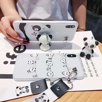 Juokingas animacinių filmų panda telefono dėklas skirtas iphone 12 mini pro 11 X XS Max XR 7 6s 8 plius mielas padengti lėlės stovi paramos minkštas atvejais Rubisafe