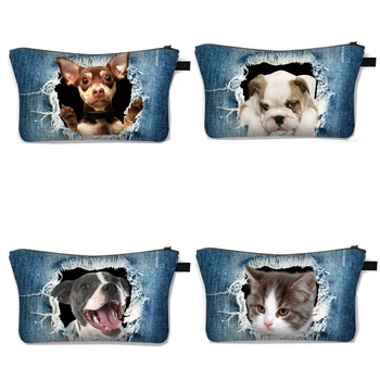 Juokingi Kačių ir Šunų Galvos Kosmetikos Krepšys sudaro Moterų Makiažas Maišelį Kačiukas, Šuniukas Kosmetikos Atveju Merginos Laisvalaikio Organizatorius, Kelionės Krepšiai