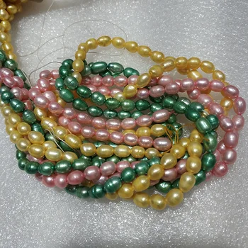 JYX Nemokamas Pristatymas ryškus, Spalvingas Perlų string Ryžių formos 5*7mm Nekilnojamojo Gėlavandenių Perlų spalvos Sruogų 