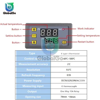 K tipo Termopora Termometras, Termostatas -60°C iki 500°C Skaitmeninis Temperatūros Reguliatorius Šildymo, Vėsinimo Jungiklis NTC Jutiklis W3230
