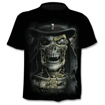 Kafatası 3D Grafik T-shirt Korku erkek 3D Moda Rahat T-shirt Giyim Yaz T-shirt Erkek O-Boyun T-shirt Erkek Giyim Sanat