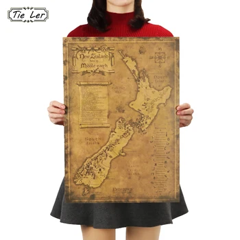 KAKLARAIŠTIS LER Naujosios Zelandijos Paslaptingas Senas Žemėlapis Plakatas Atkurti Senovės Būdų Žemėlapis Kraftpopieris Puošmena Nuotrauką Plakatas Siena Lipdukas