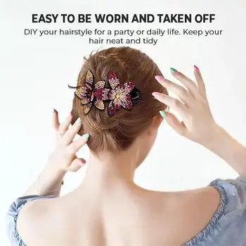Kalnų Krištolas Dvigubai Gėlių Plaukų Įrašą Kalnų Krištolas Staigius Moterų Plaukų Clips Moterų Elegantiškas Duckbill Įrašą Karoliukai Hairgrip Mados Plaukų