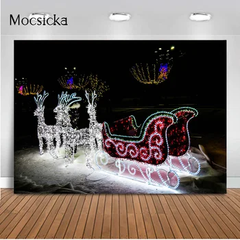 Kalėdų elnių fone pasivažinėjimas gatvėje naktį šviesos kotedžas Fone fotostudija Žiemos fone casitas de navidad
