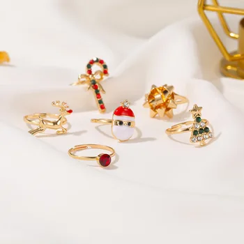 Kalėdų Raudonos, Žalios Krištolas kalnų krištolas Santa Claus Sniego Žiedai Moterims, Aukso Spalvos Metalo Snaigės Medžio Žavesio Žiedas Papuošalai