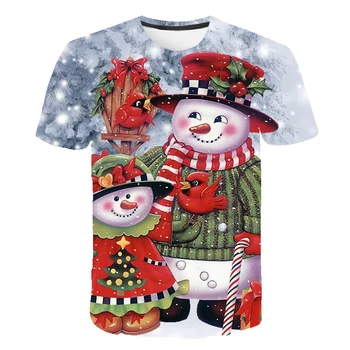 Kalėdų Vaikų sportinius marškinėlius, Santa Claus Kūdikių Berniukų, Mergaičių Drabužiai Atsitiktinis Animacinių filmų 3D Spausdinimo Dvi Sniego Šalies Linksmų Marškinėlius 4T-14T