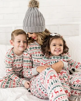 Kalėdų Šeima Atrodo Pižama Komplektas Dryžuotas Briedžių Laisvalaikio Šeimos Atitikimo Apranga Žiemos Naktiniai Drabužiai Sleepwear Mielas Pjs Rinkinys