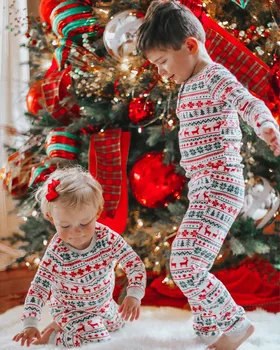 Kalėdų Šeima Atrodo Pižama Komplektas Dryžuotas Briedžių Laisvalaikio Šeimos Atitikimo Apranga Žiemos Naktiniai Drabužiai Sleepwear Mielas Pjs Rinkinys