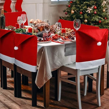 Kalėdų Šventė Kėdė Padengti Valgomasis Audinio Red Hat su Kamuoliu Atgal neaustinių Kėdė Padengti Virtuvės Dekoratyvinis namuose Naujųjų Metų