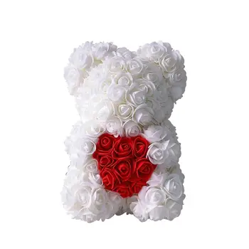 Karšto 25cm Dirbtinių Rožių Širdies Meškiukas Rankų darbo Lokys Rožės Valentino Diena Dovana