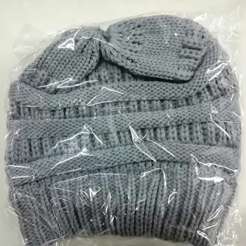 Karšto Pardavimo Moterų Žiemos Megzti Skrybėlę Nepatogus Bun Plaukai Surišti Į Uodegą Beanies Holey Šiltas Vilnos Kepurės
