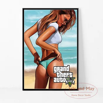 Karšto Žaidimas Apima Grand Theft Auto 5 Bikini Karšta Mergina GTA Karšto Vaizdo Žaidimas, Meno Tapybos Derliaus Drobės Plakatas Sienos, Namų Dekoro