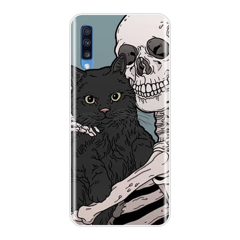 Kaukolė Katės Skeletas Šuo Telefono Dėklas Samsung Galaxy A10 A20 A30 A40 Minkštas Silikoninis Galinio Dangtelio Samsung Galaxy A50 A60 A70 A80