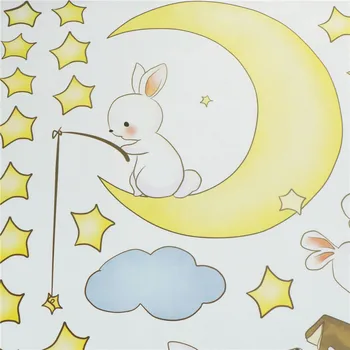 Kawaii Mielas Animacinių Filmų Mėnulis Ir Žvaigždės, Sienų Lipdukai, Balti Debesys Triušis Sienų Lipdukai Vaikų Kambariai Kūdikio Miegamojo Namų Dekoro