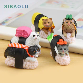 Kawaii mielas suši Desertas Katės statulėlės, mini gyvūnų namų dekoro miniatiūriniai pasakų sodo puošmena priedai šiuolaikinės Bonsai pav.