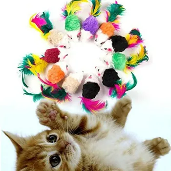 Kačių Žaislai False Pelės Naminių Kačių Žaislai Mini Juokinga Žaisti Žaislai Katėms su Spalvinga Plunksnų Pliušinis Mini Pelės Žaislai