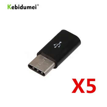 Kebidumei 5vnt C Tipo Male Micro USB, mini USB 3.1 5 Pin Female Duomenų Perdavimo Galva Adapteris Įkrovimo Duomenų Sinchronizavimo Perdavimas