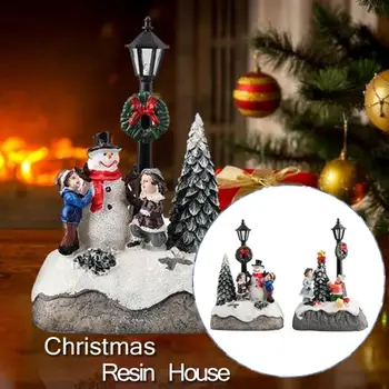 Kerst Gloeiende Dorp Hars Ornamentu Susitiko Medžio Namų Statyba Nustatyti Voor Kinderen Dovana Kerst Gloeiende Kleine Huis Decoratie