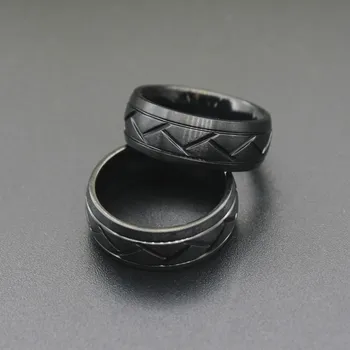 Kietas Mens nerūdijančio plieno Žiedai, 8 MM Vestuvių Juostoje Juoda Dalyvavimas graviravimas Žiedas Vyrams Papuošalų, Aksesuarų