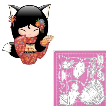 Kimono Cherry Blossom Žibintų Mergina Metalo Pjovimo Miršta Laimingas Lėlės Štampai, Skirti 